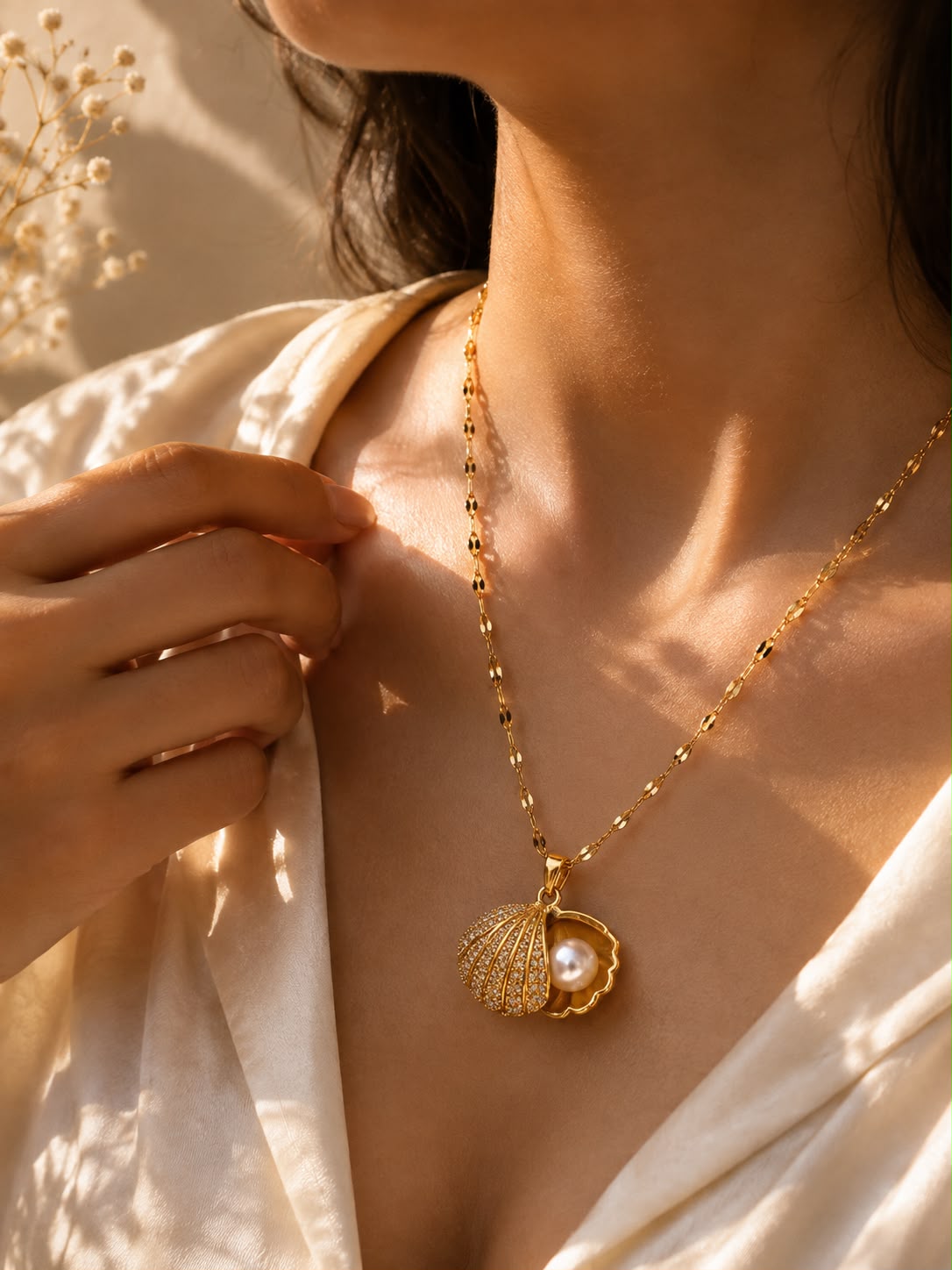 Pearl Shell Charm Necklace - Gold Plated