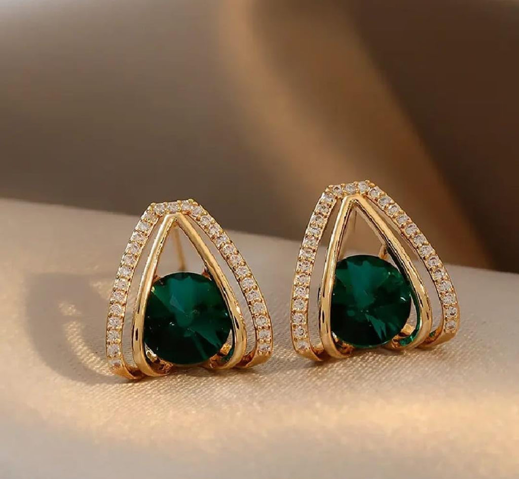 Emerald Luxe Pavé Triangle Studs