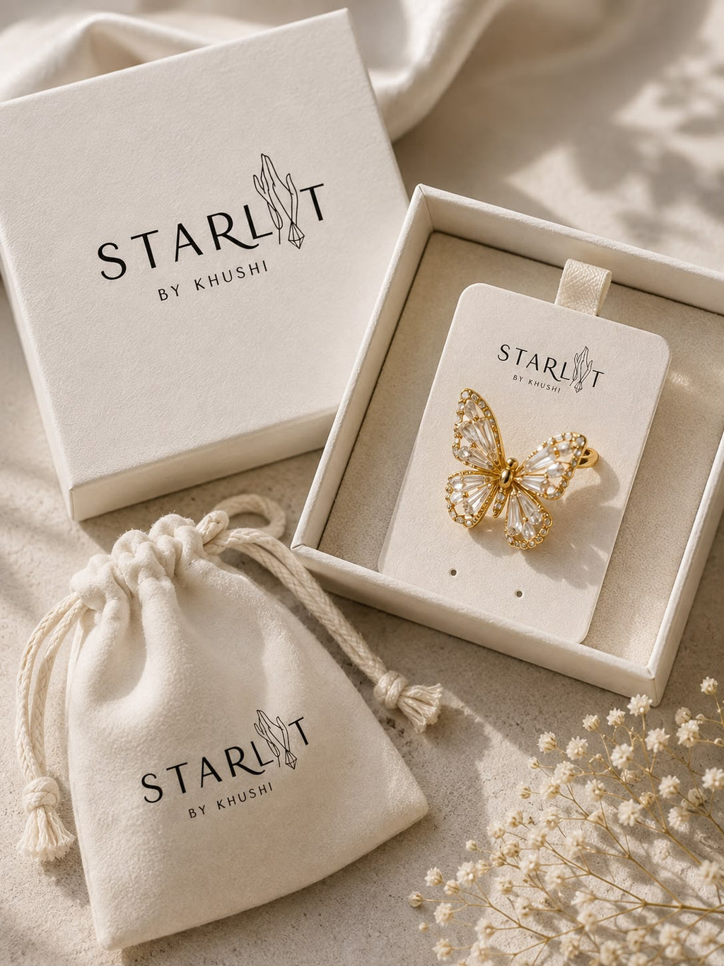 Golden Butterfly Crystal Ear Cuff
