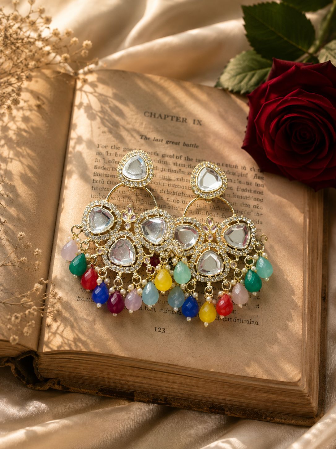 Rainbow Kundan Statement Chandelier Earrings