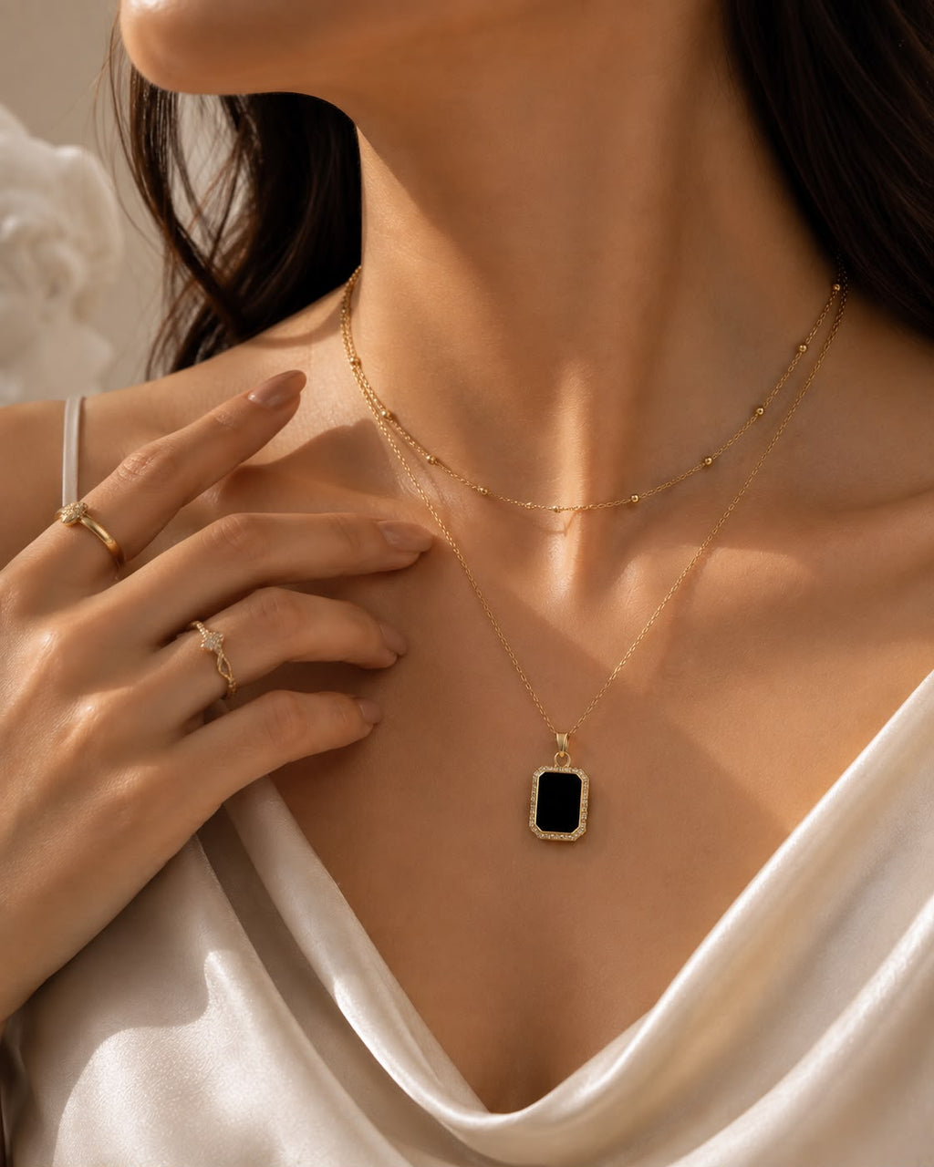 Noir Luxe Anti-Tarnish Black Pendant Necklace