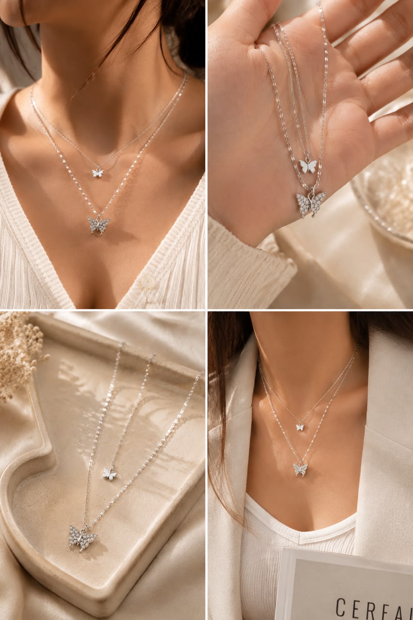 Korean Butterfly Layered Necklace