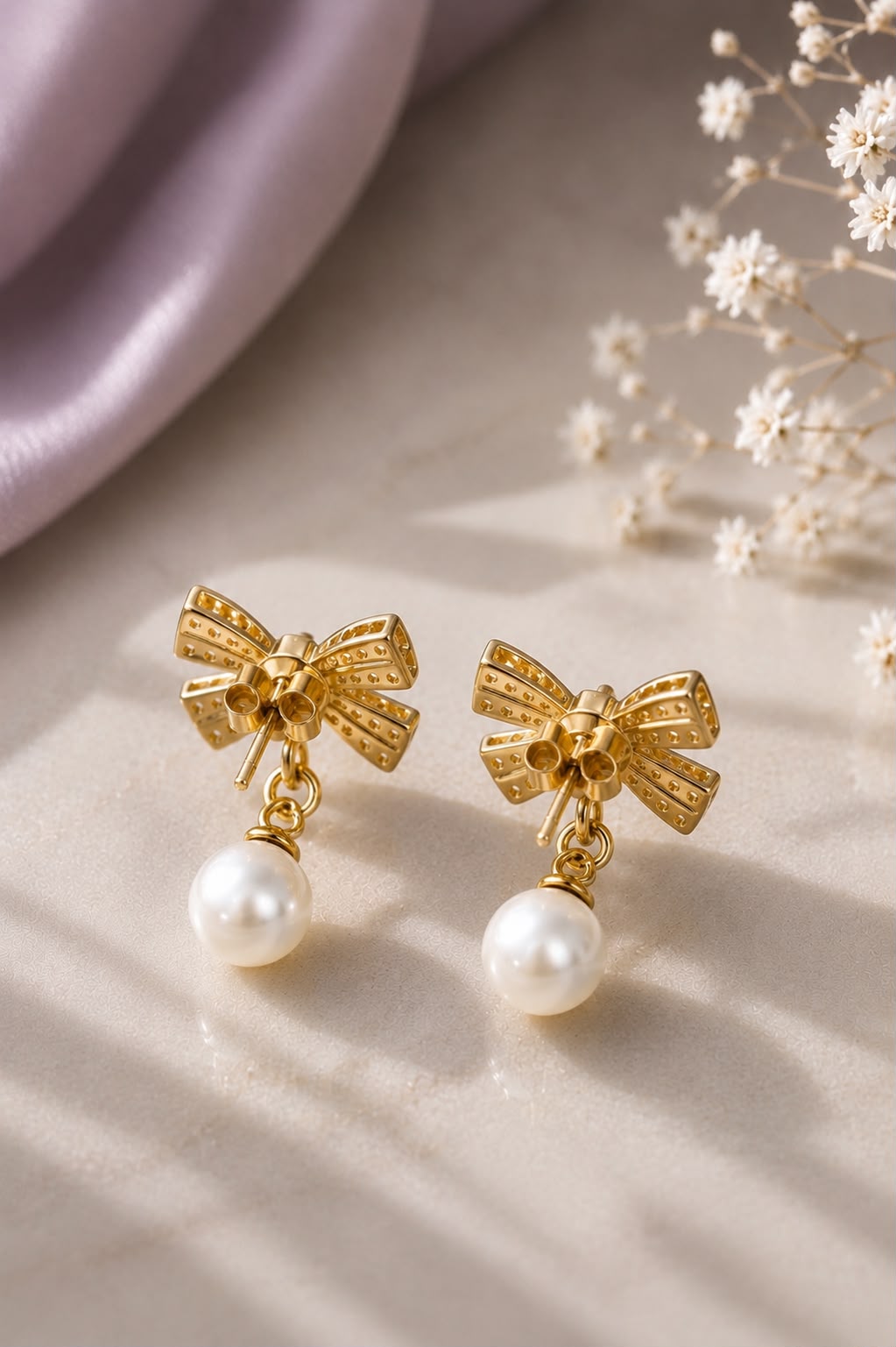 Pearl Bow Crystal Drop Earrings