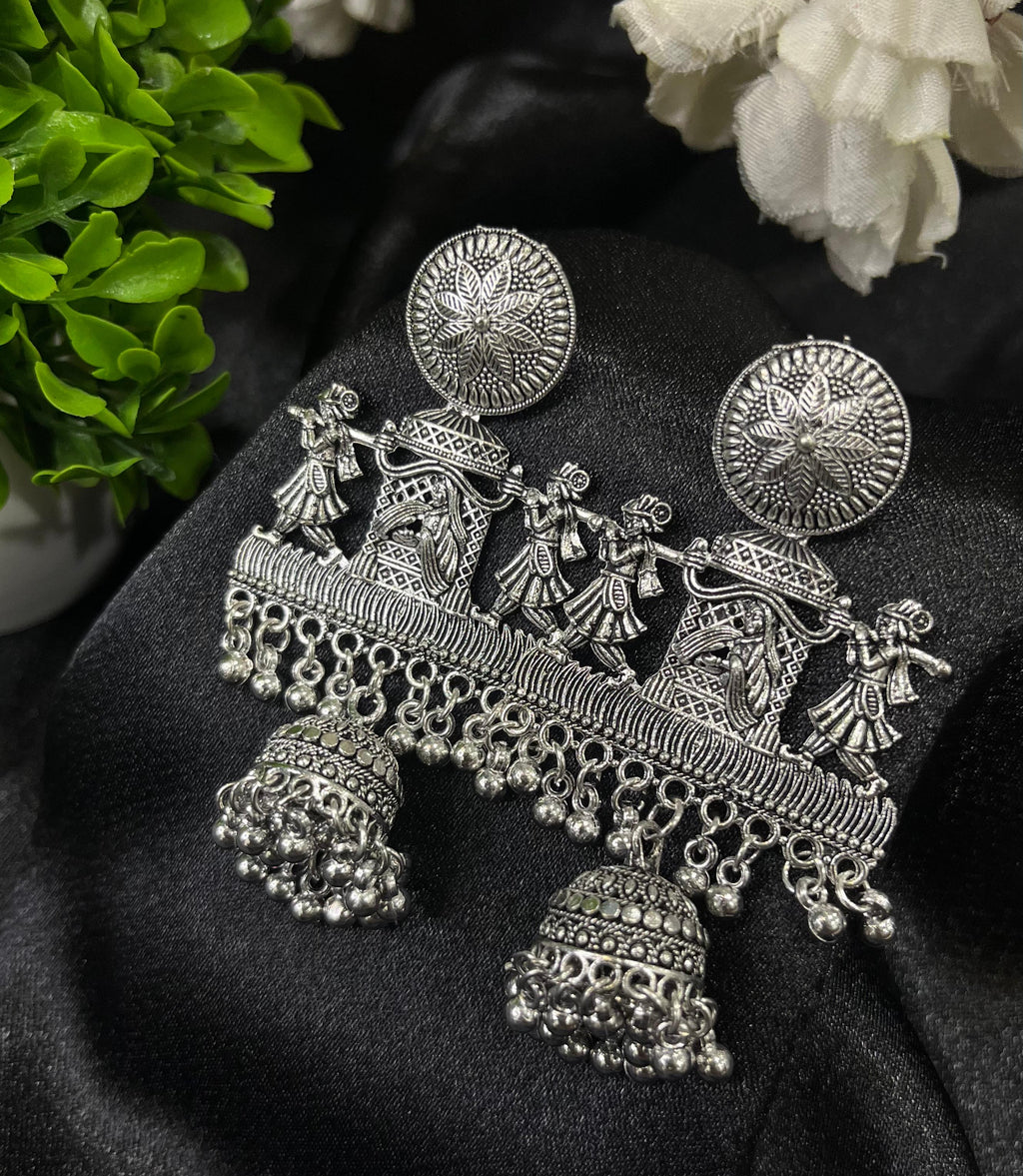 Oxidised Silver Folk Dance Jhumka Earrings