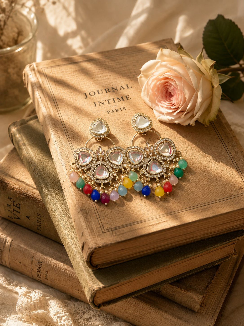 Rainbow Kundan Statement Chandelier Earrings
