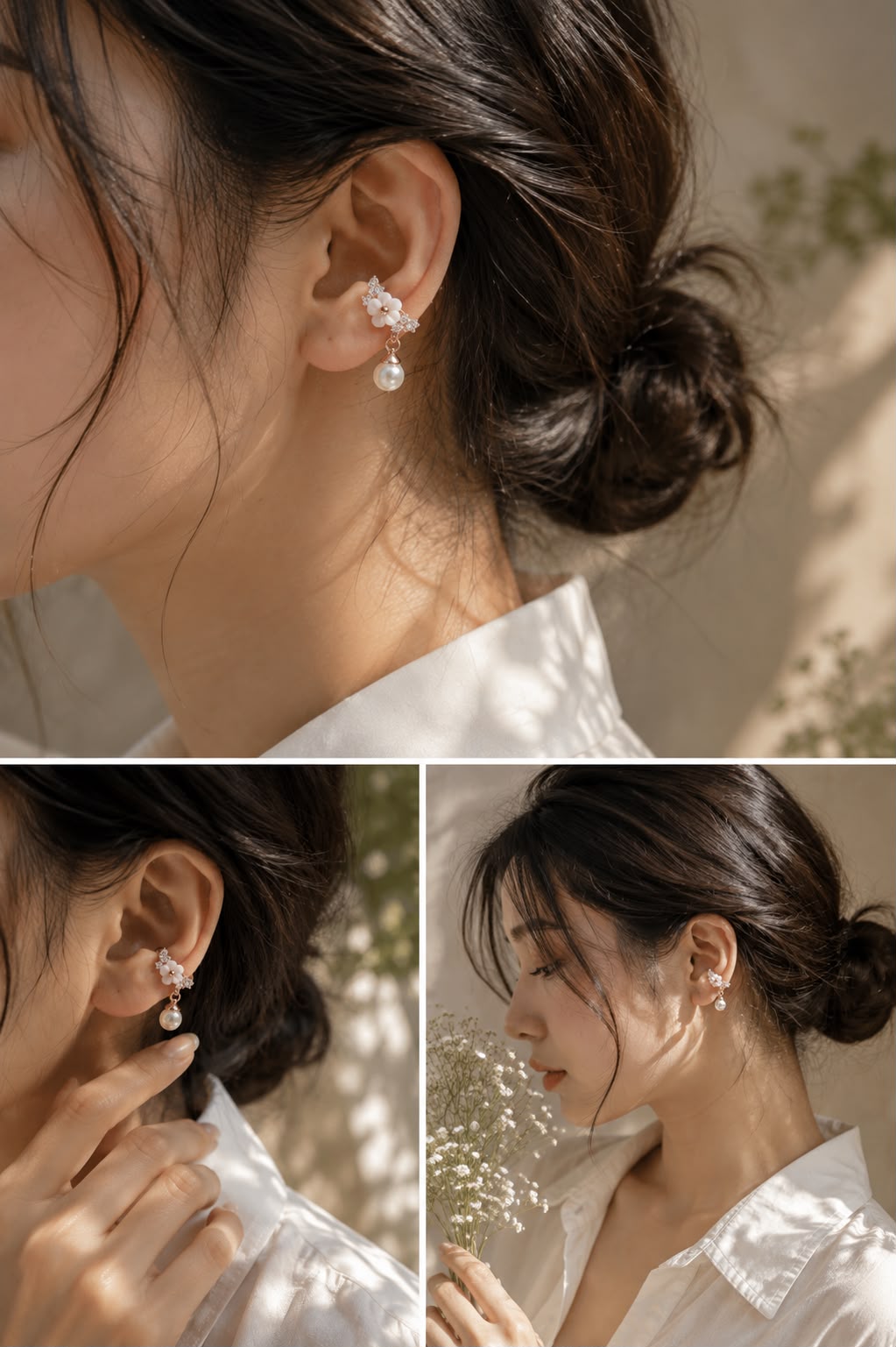 Rose Gold Floral Pearl Ear Cuff