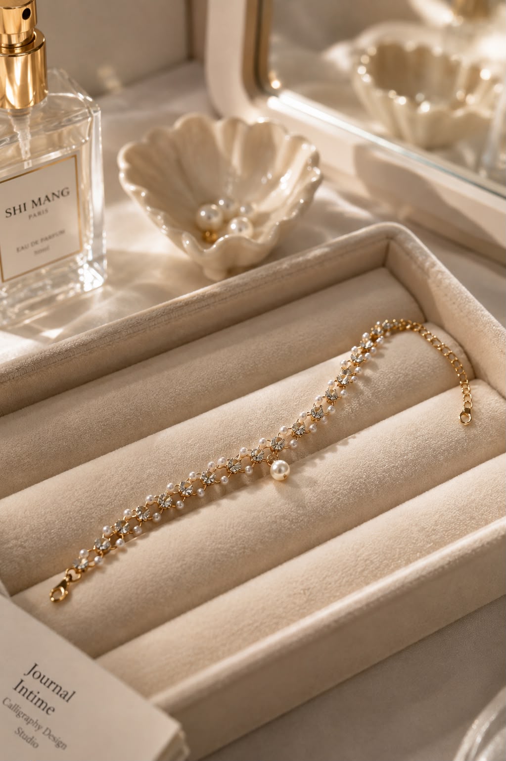 Korean Stone Pearl & Crystal Charm Bracelet