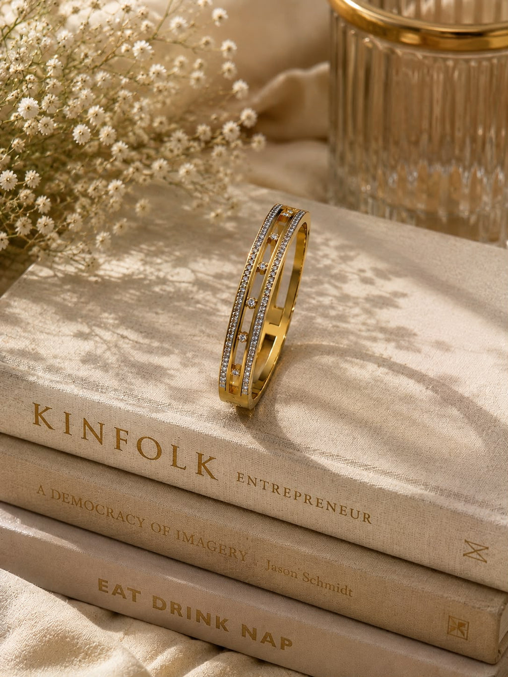 Celeste Spark Anti-Tarnish Crystal Openwork Bracelet (Gold)