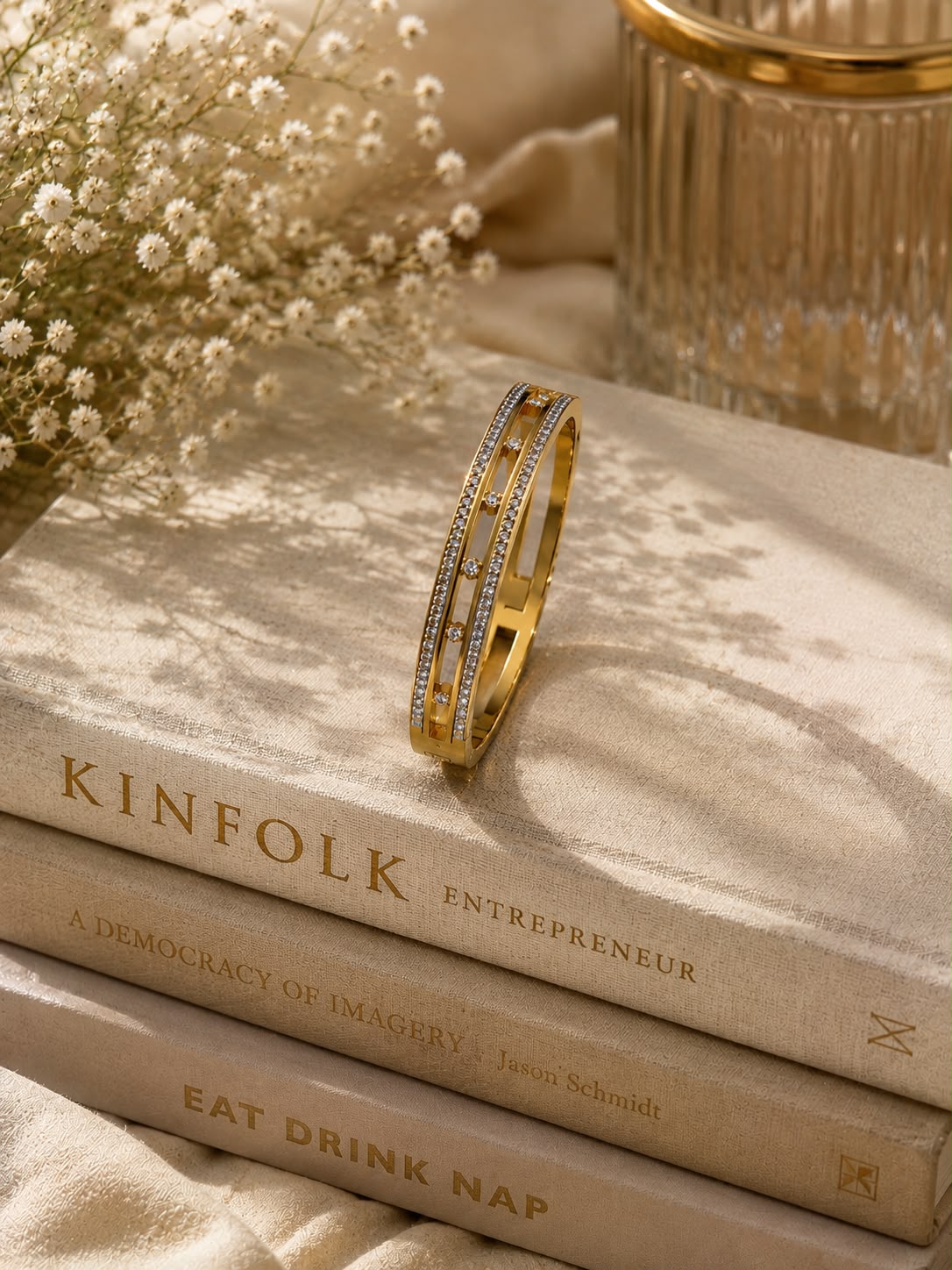 Celeste Spark Anti-Tarnish Crystal Openwork Bracelet (Gold)