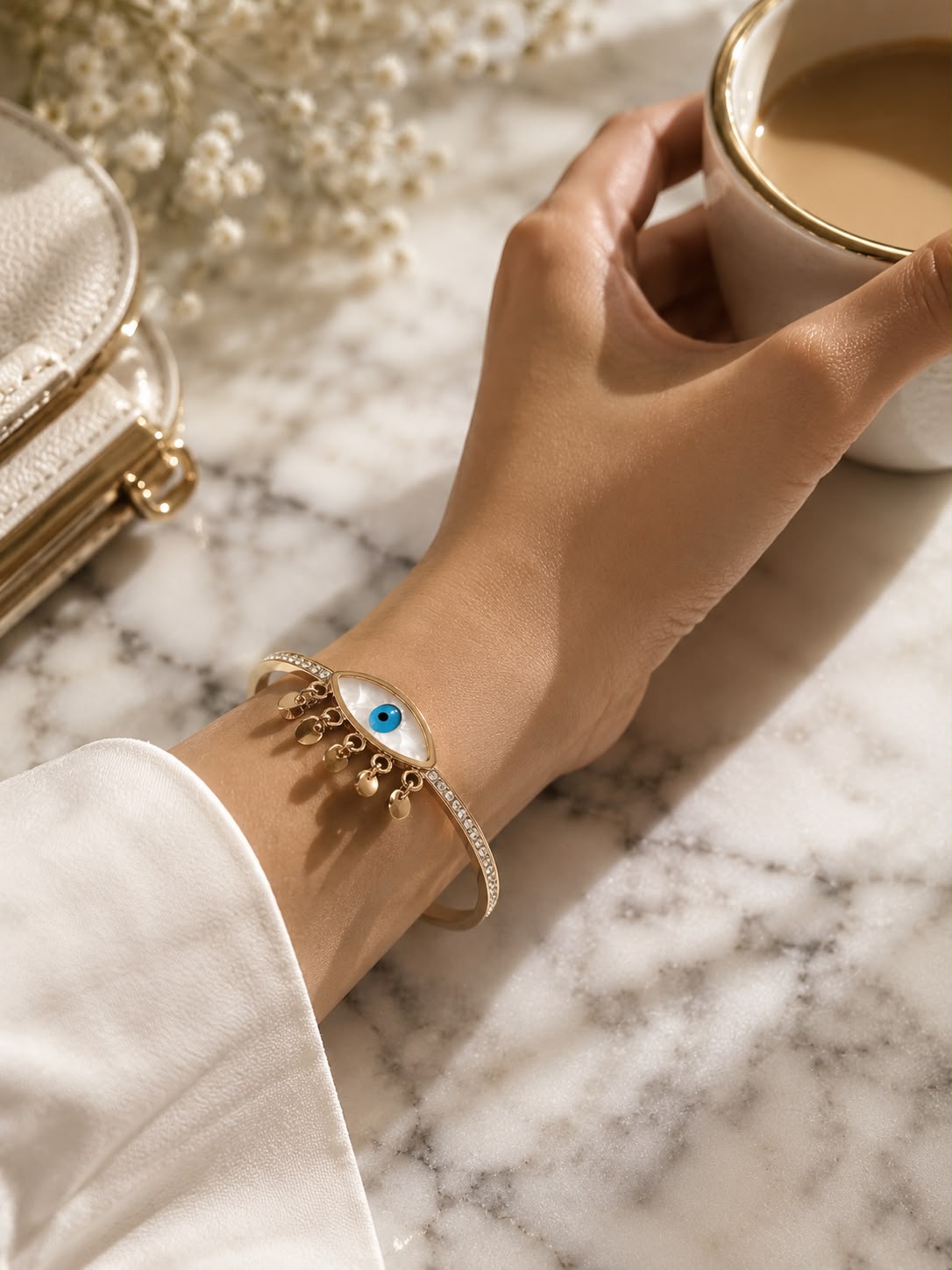 Rose Gold Evil Eye Charm Bracelet