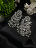 Silver Peacock Feather Design Oxidised Earrings