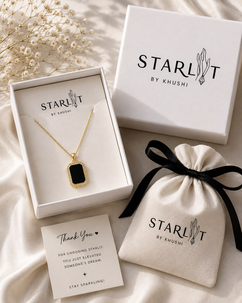 Noir Luxe Anti-Tarnish Black Pendant Necklace
