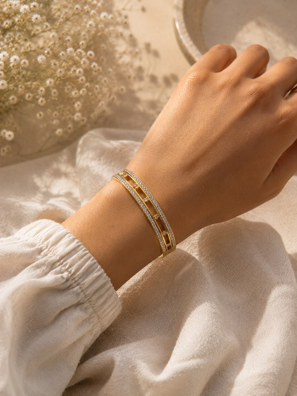 Celeste Spark Anti-Tarnish Crystal Openwork Bracelet (Gold)