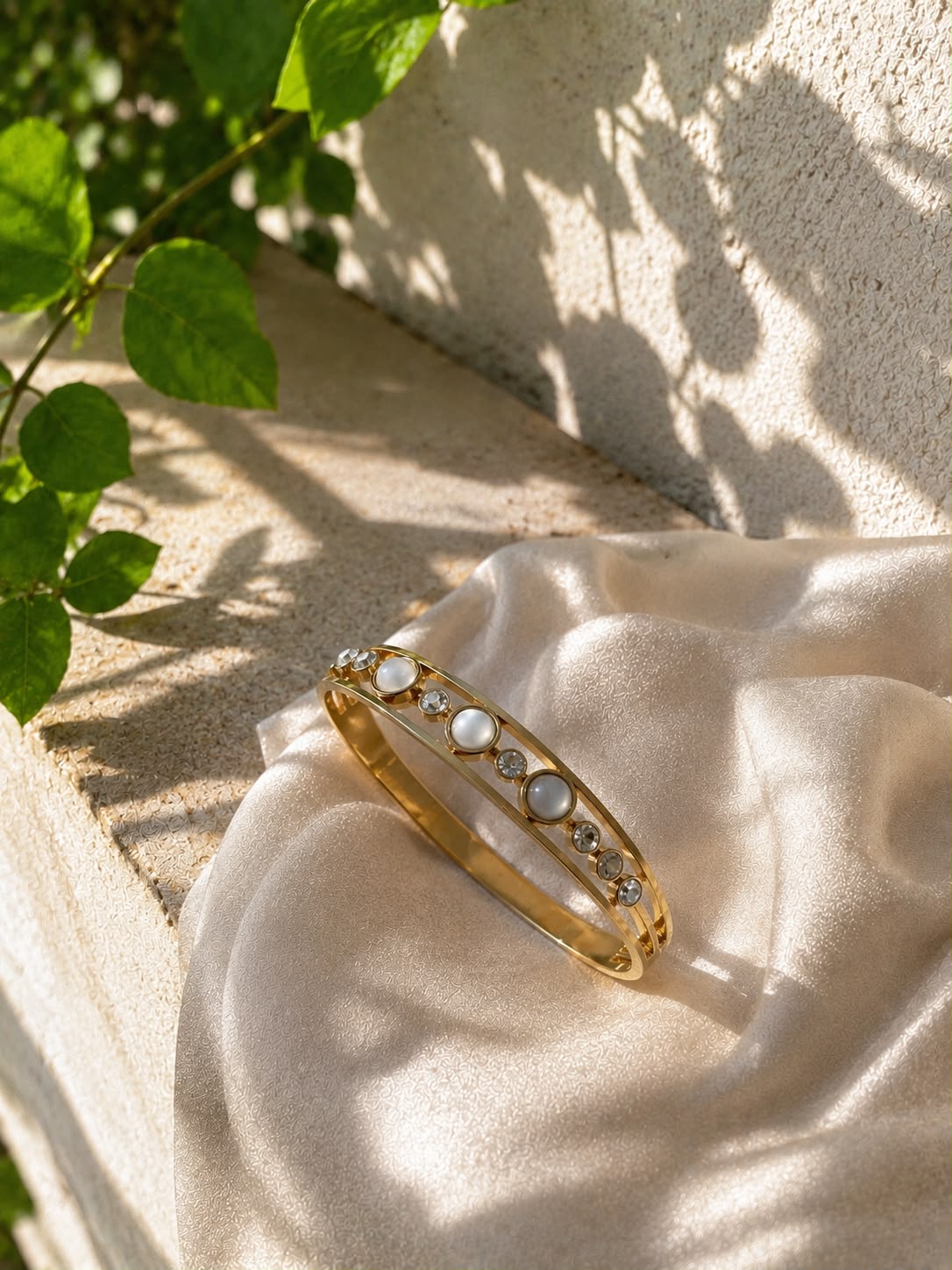 Luna Pearl & Crystal Gold-Tone Open Cuff Bracelet