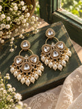 White Kundan Crystal Chandbali Earrings with Pearl Drops | Statement Festive Earrings