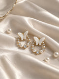 Pearl Butterfly Crystal Stud Earrings