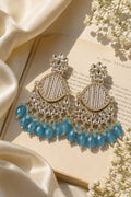 Kundan Blue Pearl Chandbali Earrings