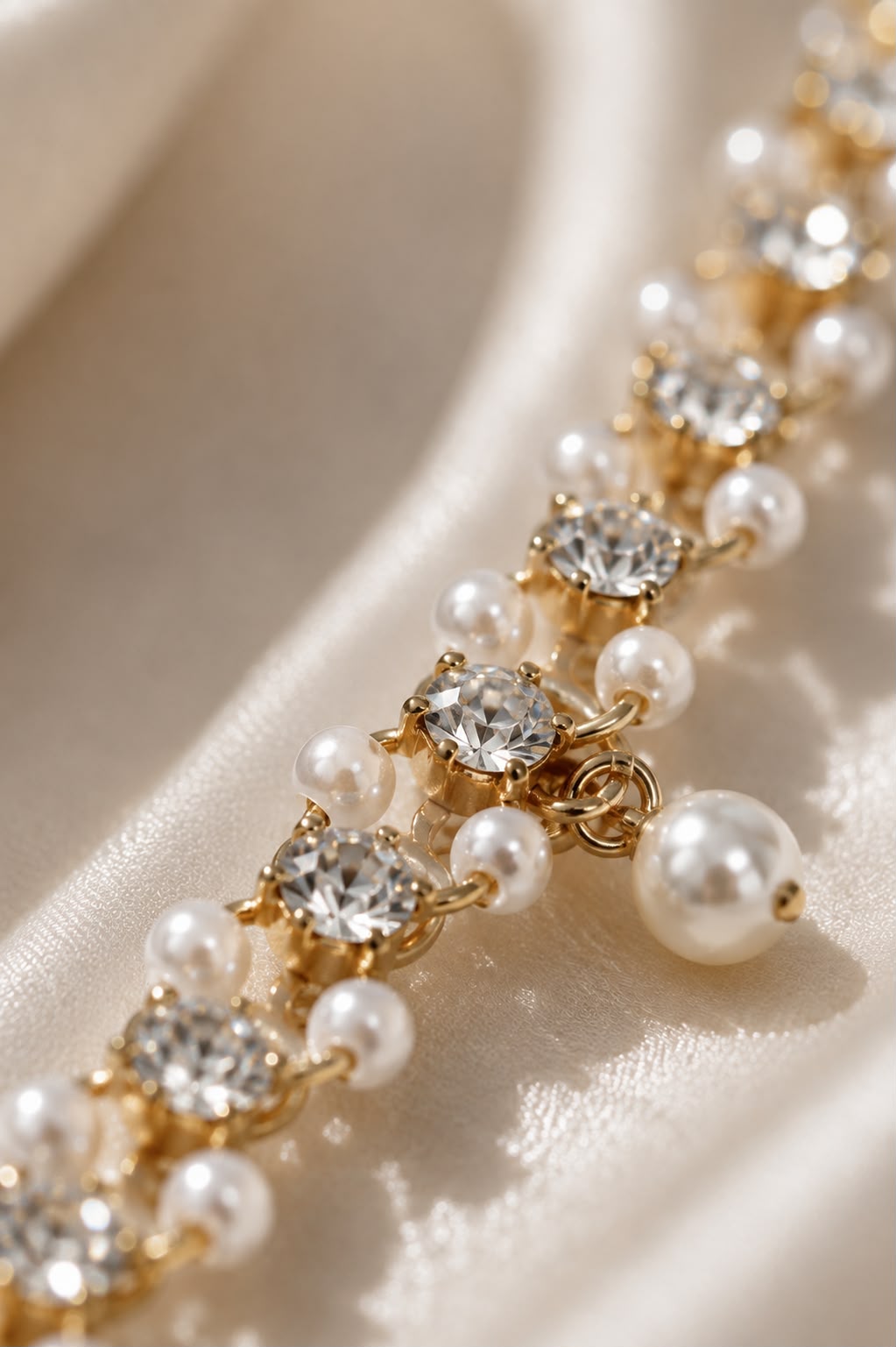 Korean Stone Pearl & Crystal Charm Bracelet