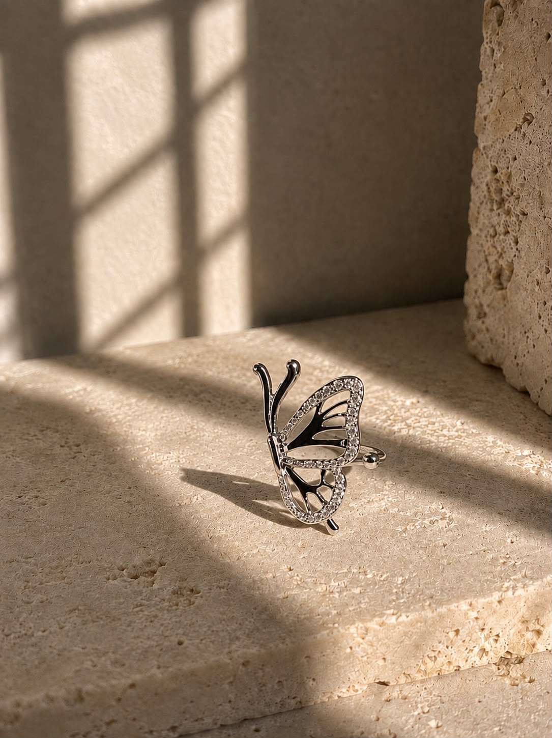 Silver Butterfly Crystal Ear Cuff
