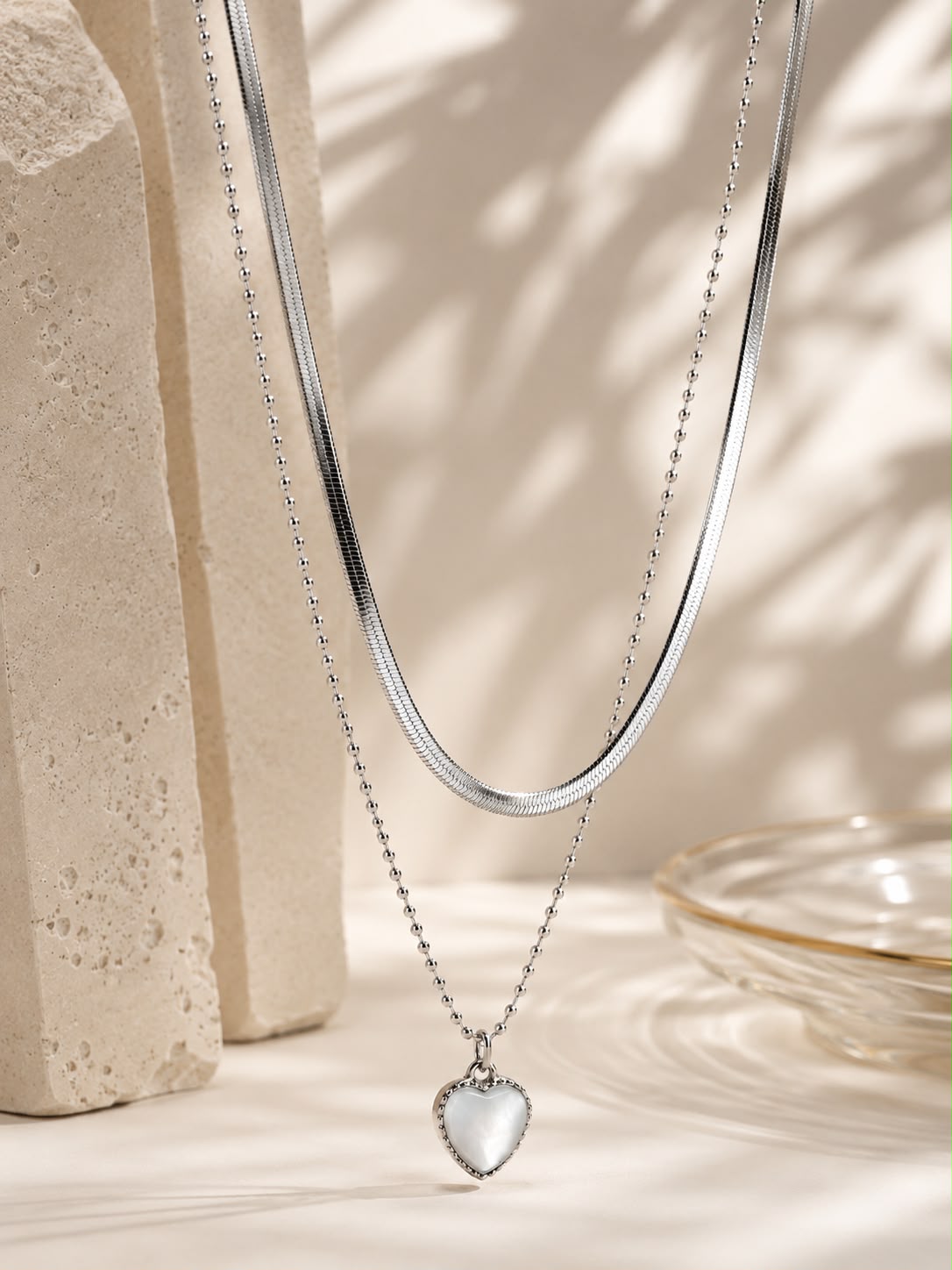 Silver Heart Layered Necklace