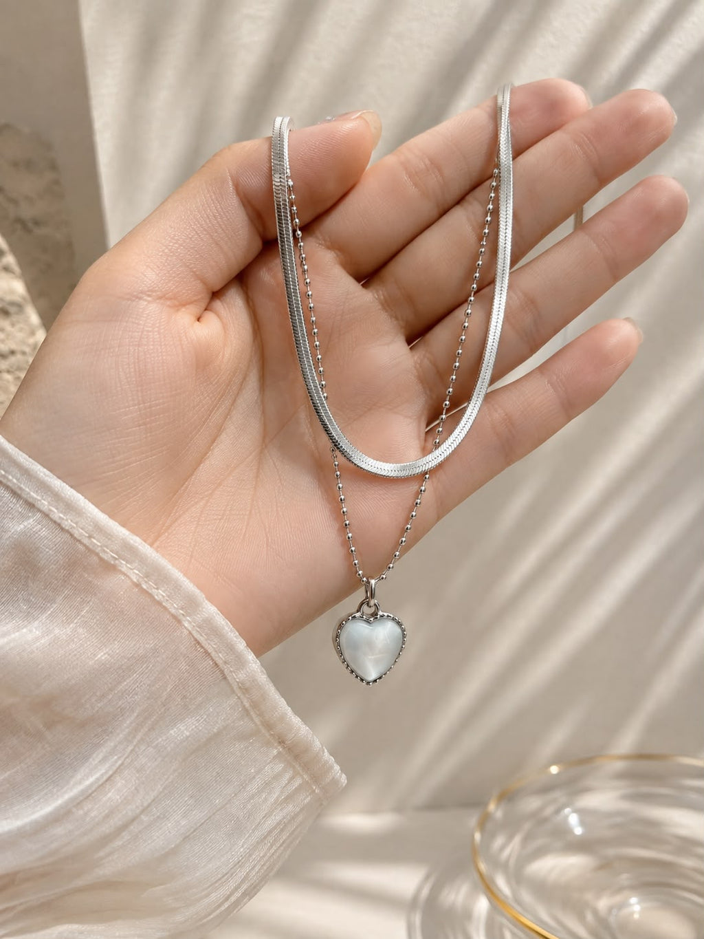 Silver Heart Layered Necklace