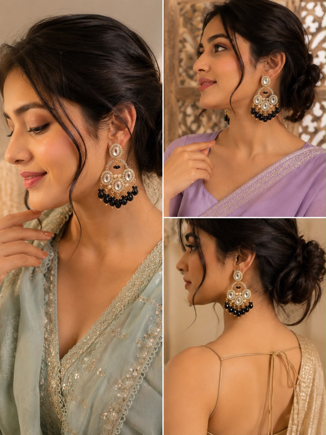 Black Onyx Chandbali Statement Earrings
