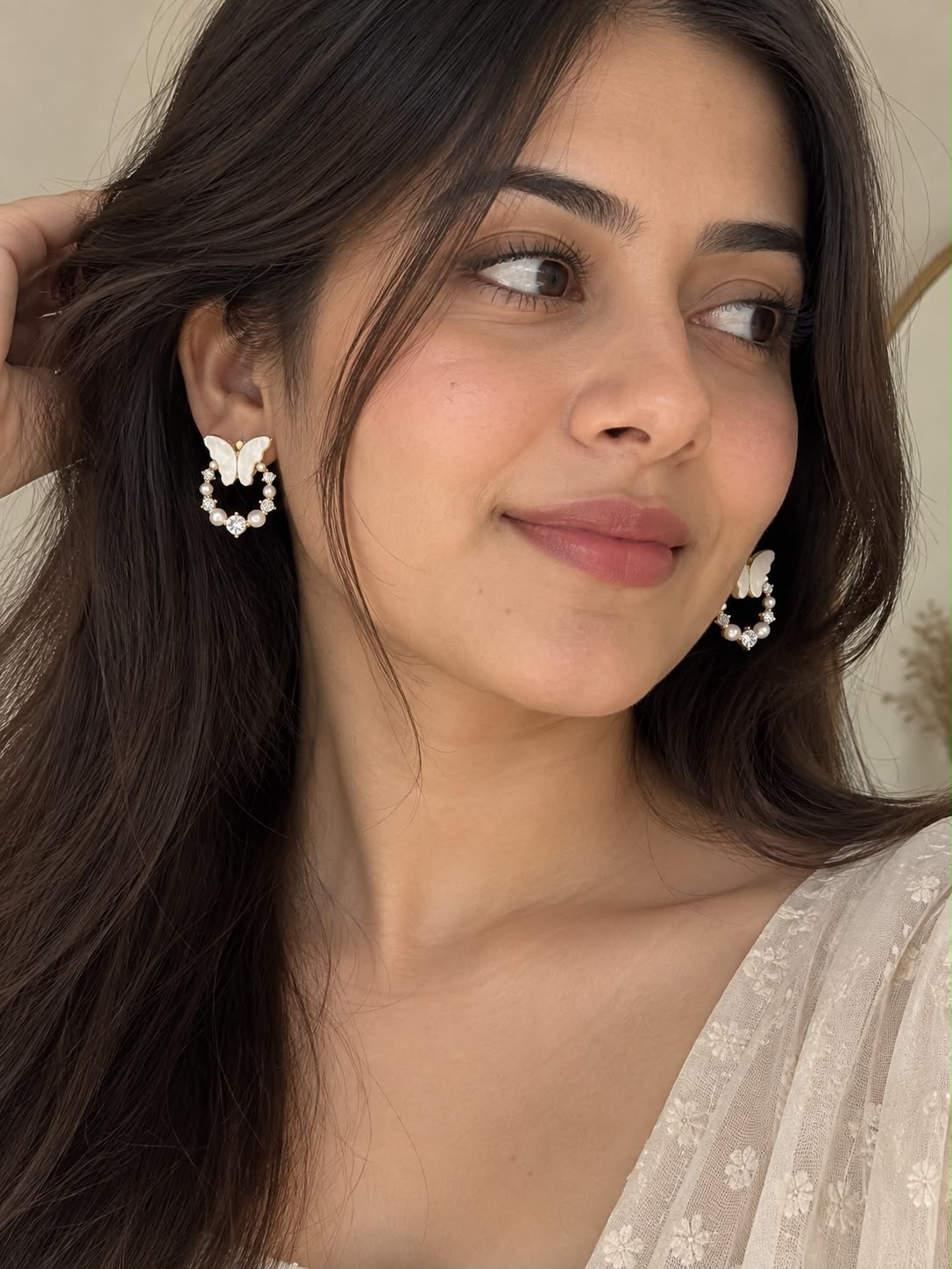 Pearl Butterfly Crystal Stud Earrings