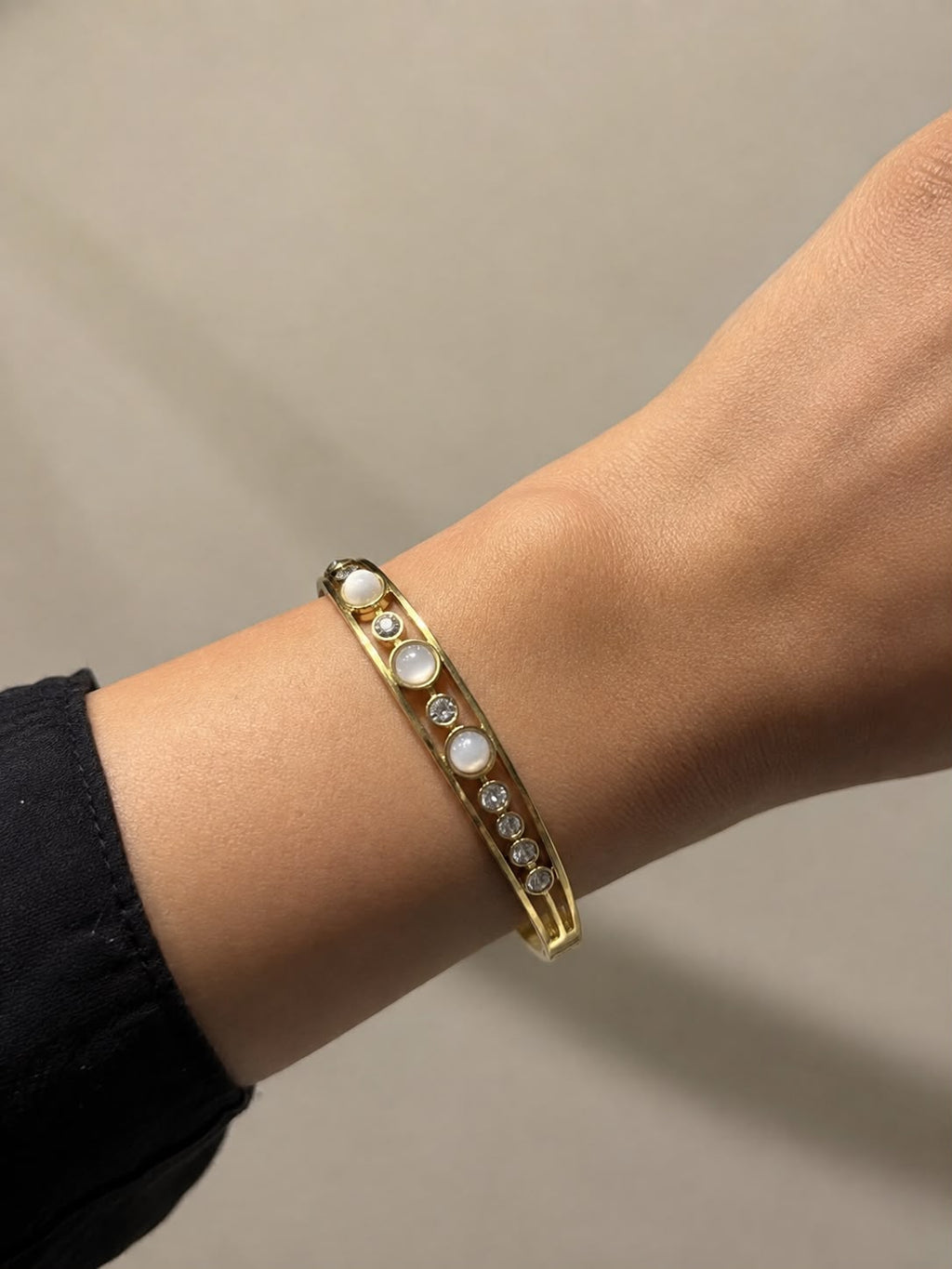 Luna Pearl & Crystal Gold-Tone Open Cuff Bracelet