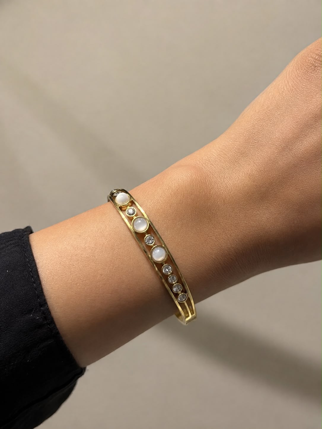 Luna Pearl & Crystal Gold-Tone Open Cuff Bracelet
