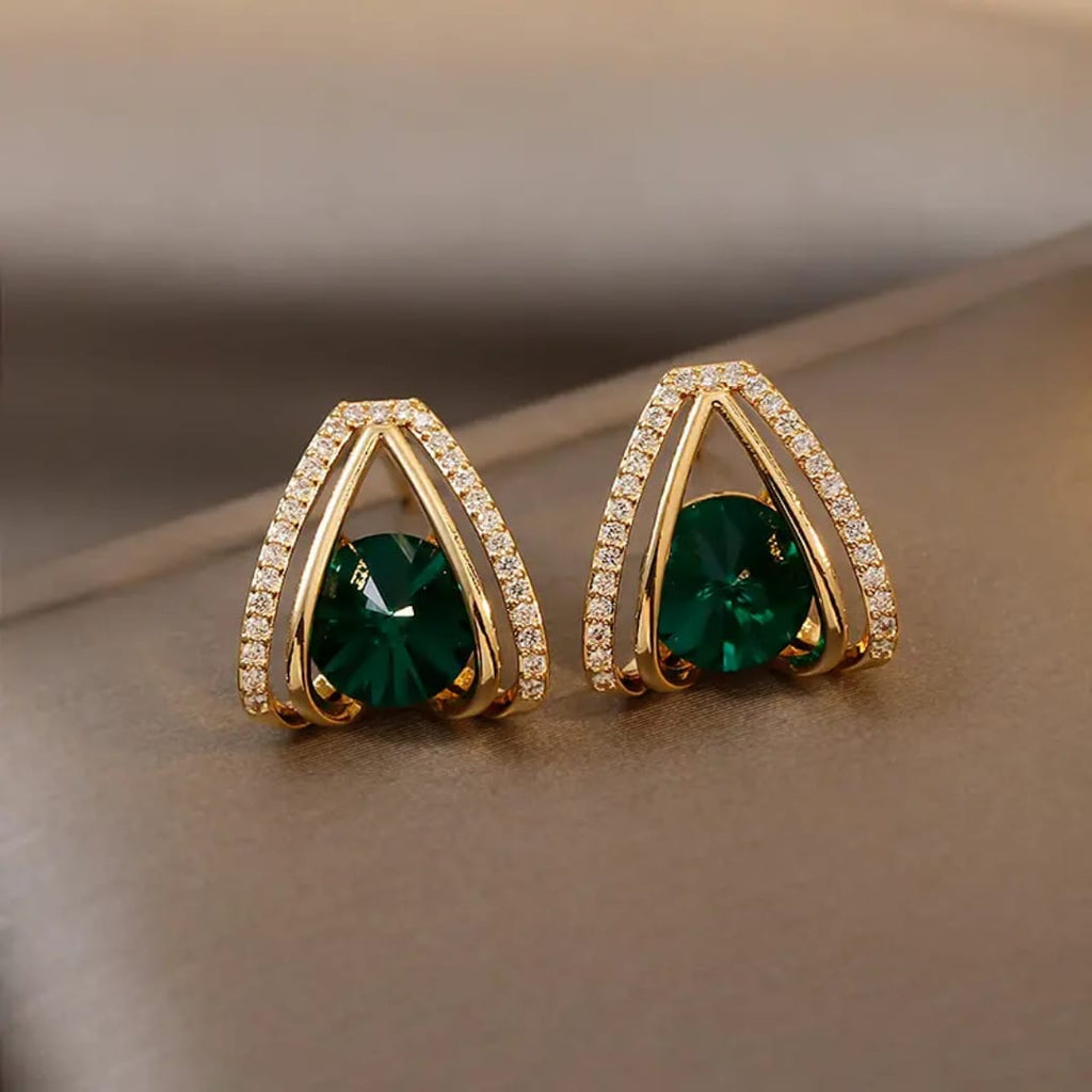 Gold Plated Emerald Diamond Stud