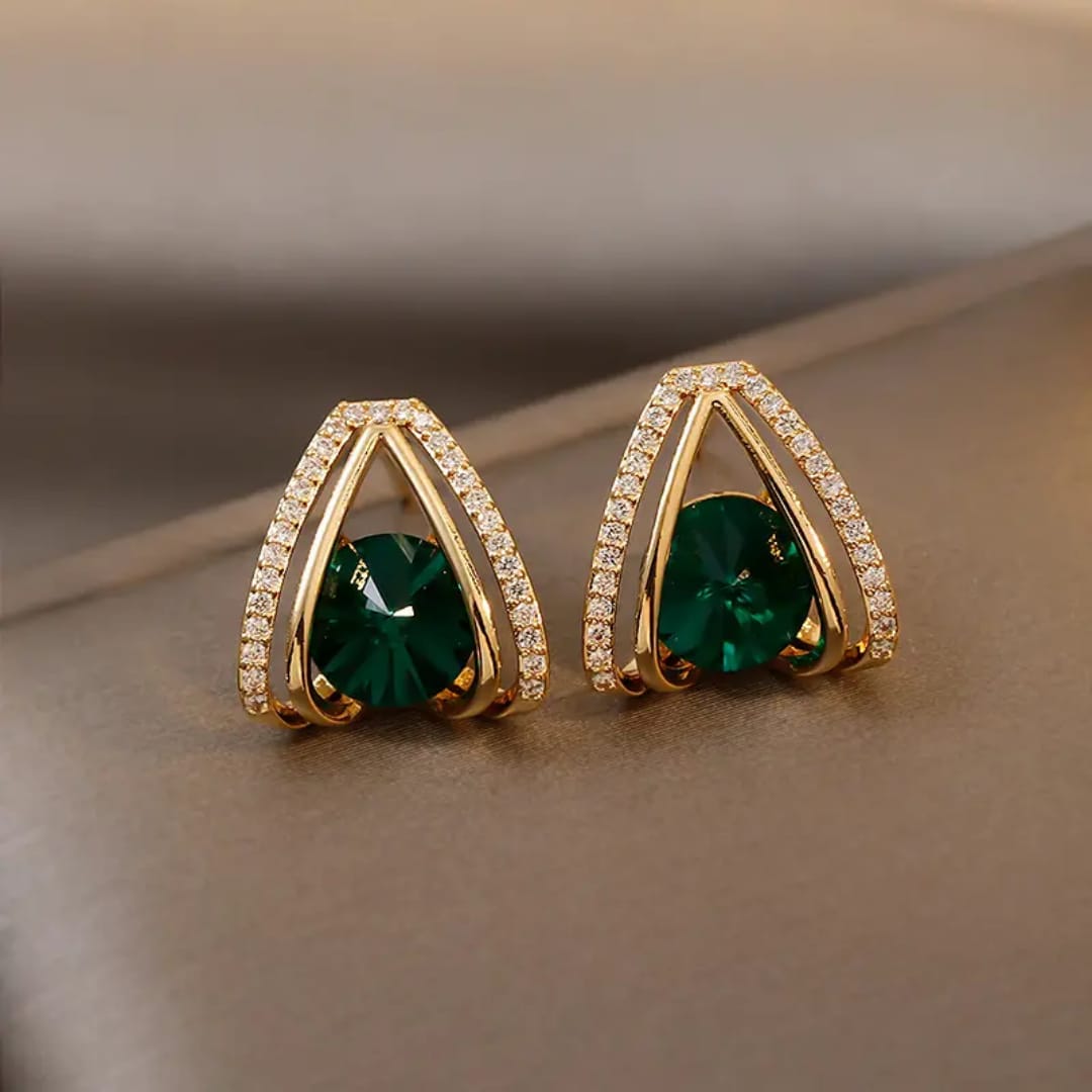 Gold Plated Emerald Diamond Stud