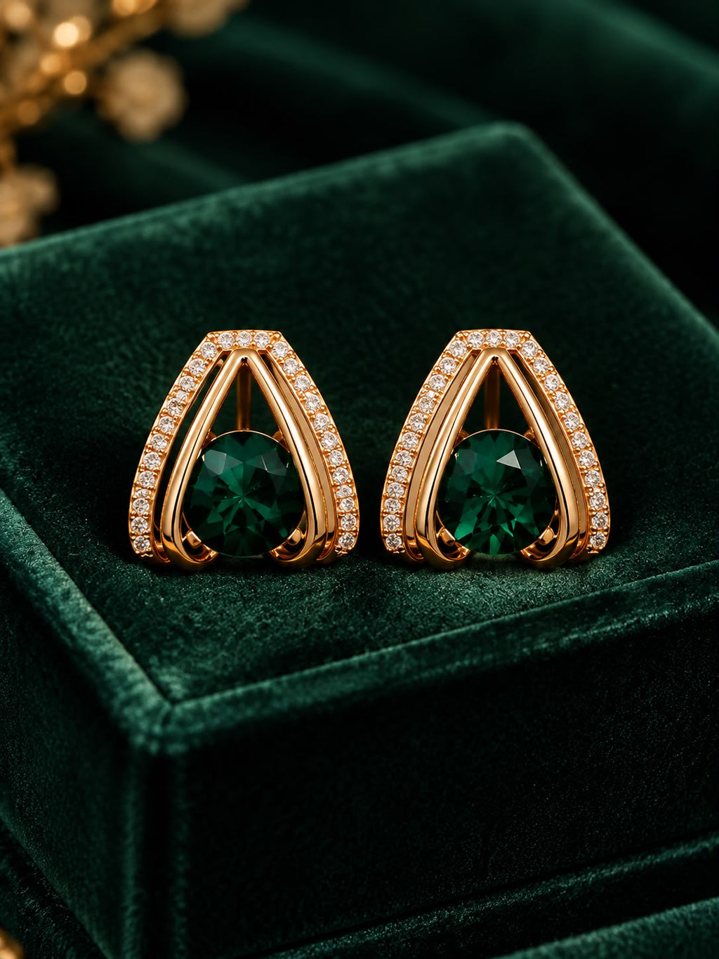 Emerald Luxe Pavé Triangle Studs