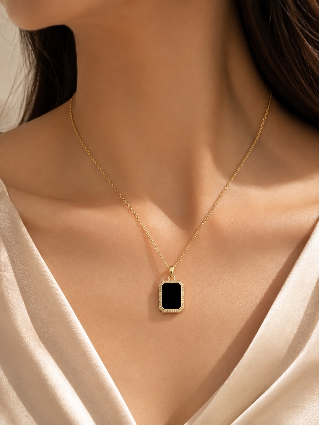 Noir Luxe Anti-Tarnish Black Pendant Necklace