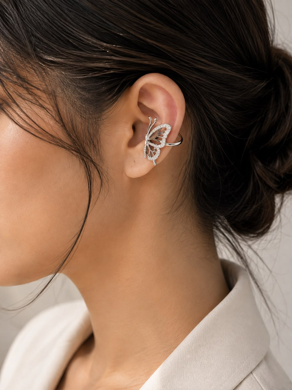 Silver Butterfly Crystal Ear Cuff
