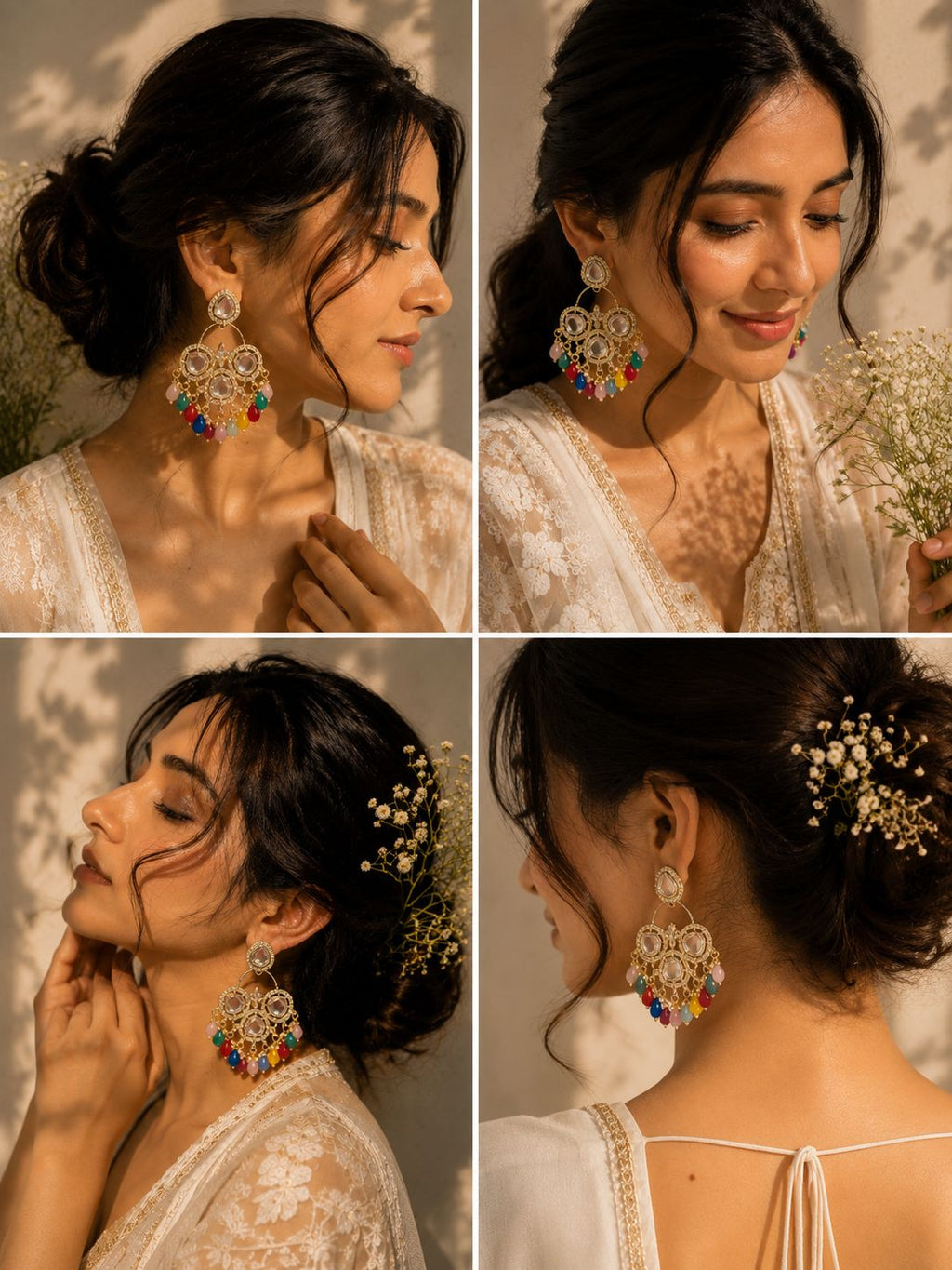 Rainbow Kundan Statement Chandelier Earrings