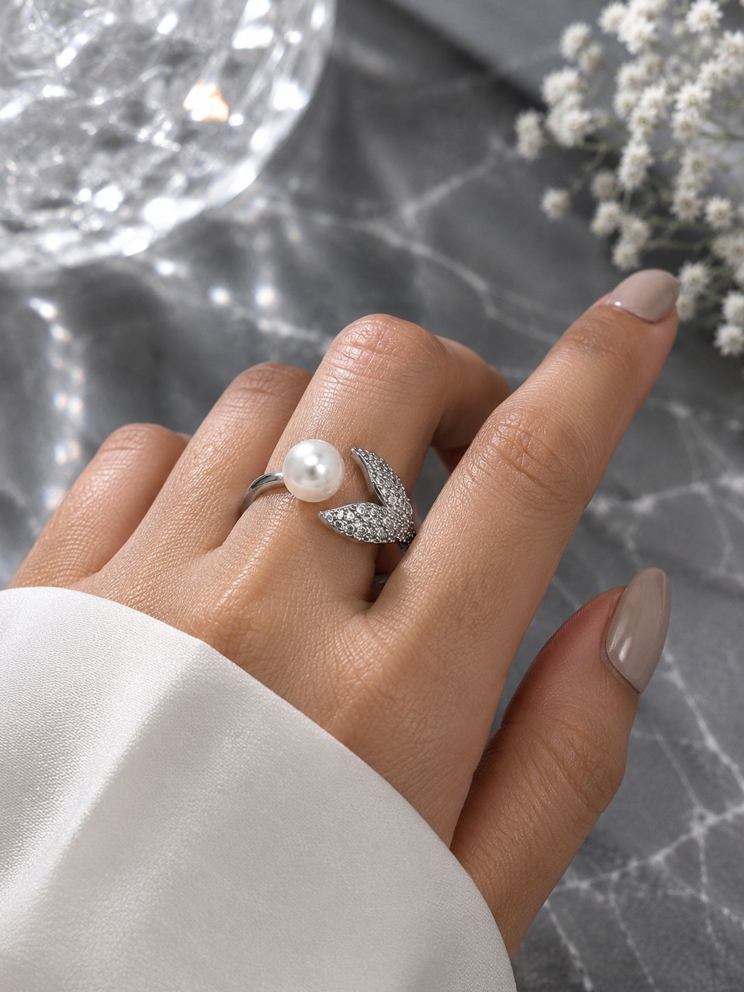 Pearl Bloom Adjustable Ring