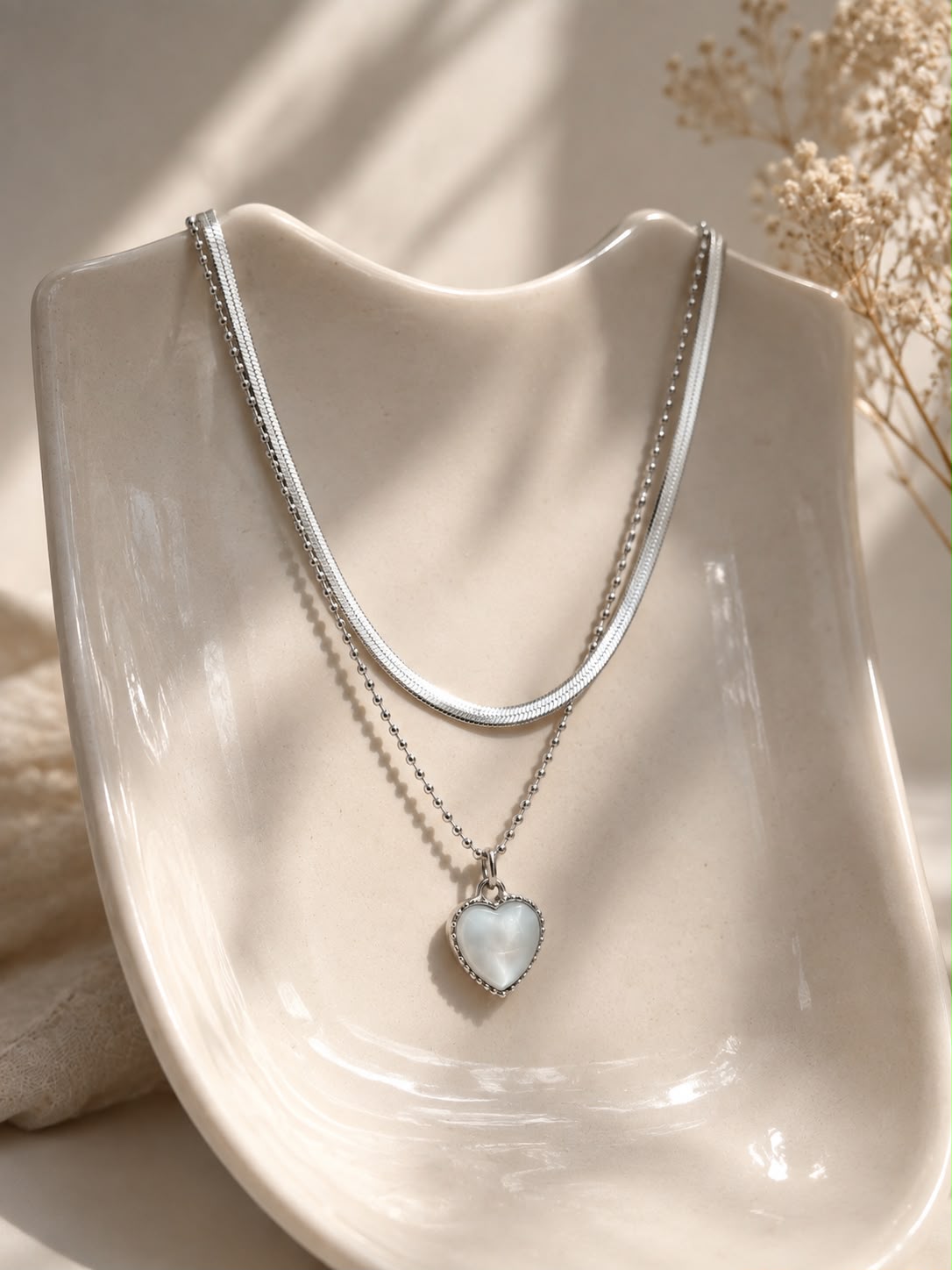 Silver Heart Layered Necklace