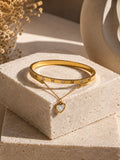 Roman Numeral Heart Charm Gold Cuff Bracelet