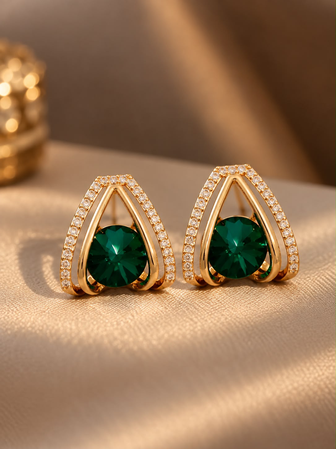Emerald Luxe Pavé Triangle Studs