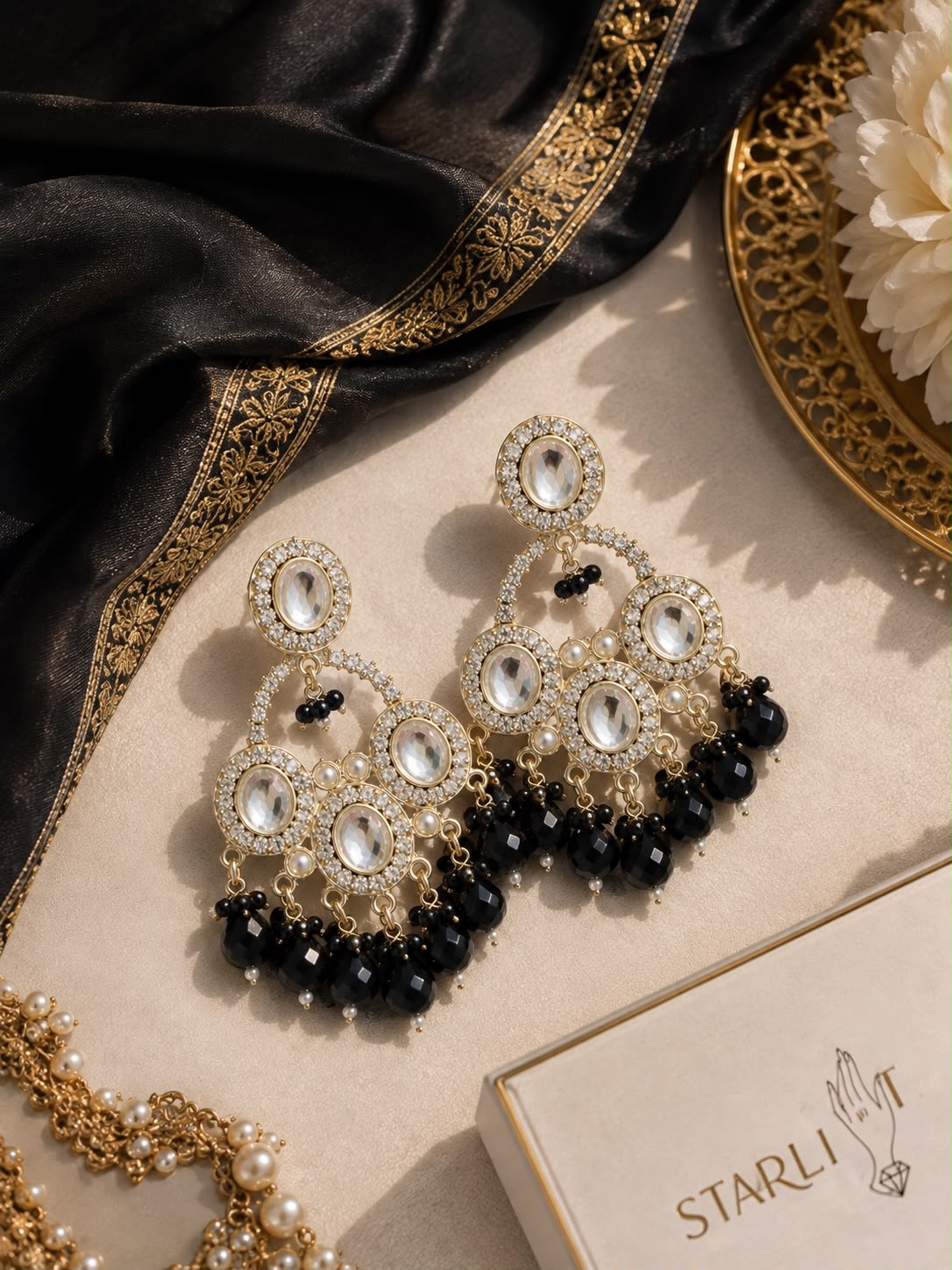 Black Onyx Chandbali Statement Earrings