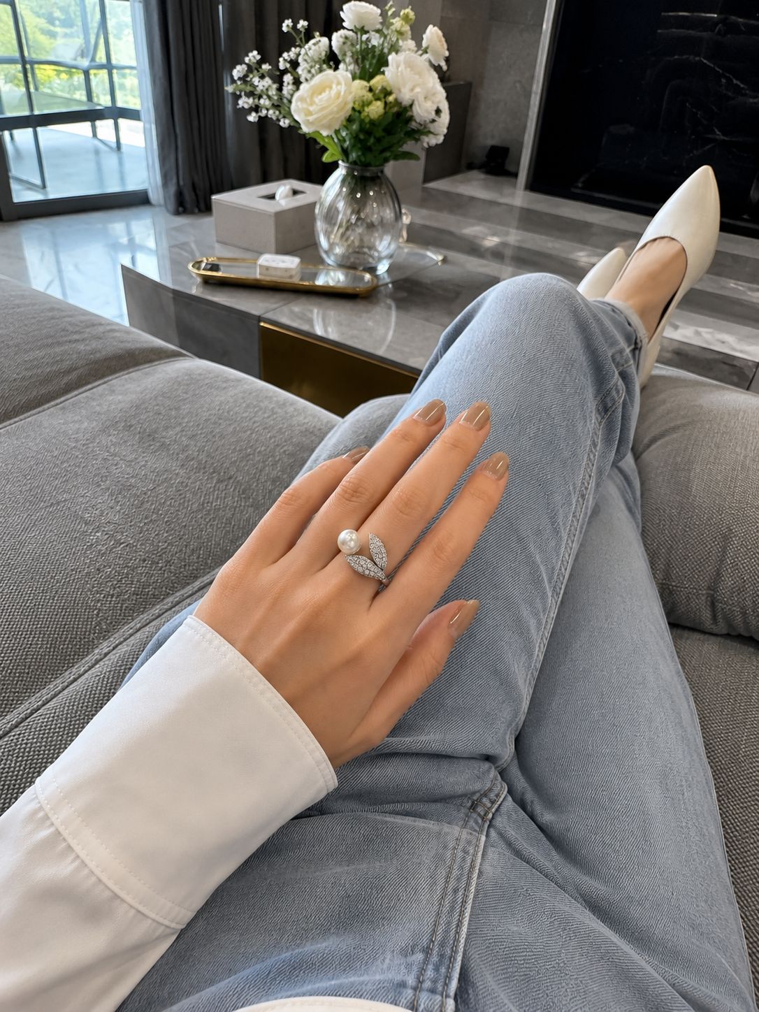 Pearl Bloom Adjustable Ring
