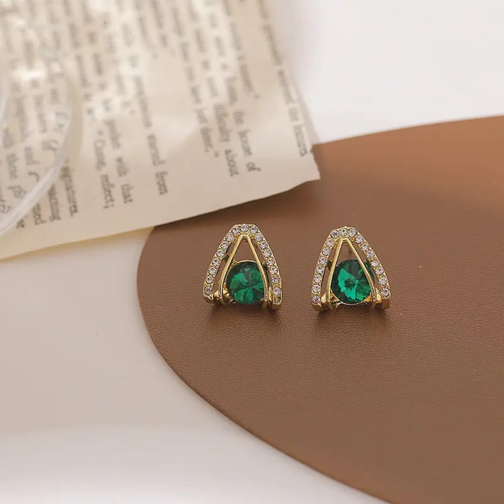Gold Plated Emerald Diamond Stud