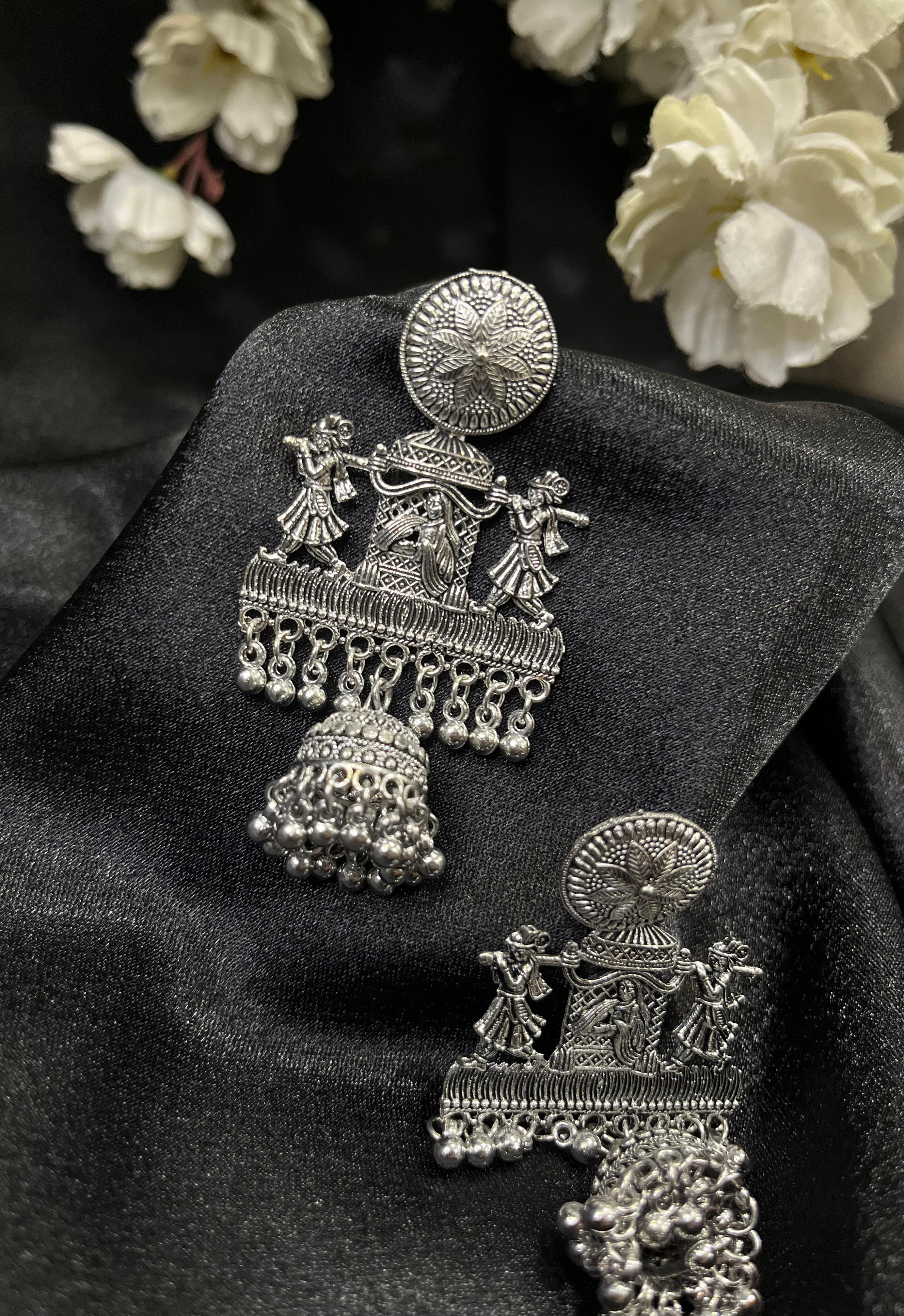 Oxidised Silver Folk Dance Jhumka Earrings