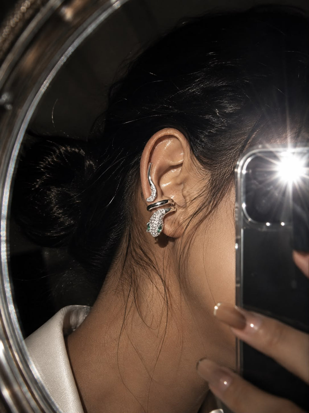 Silver-Tone Serpent Wrap Cuff Earring