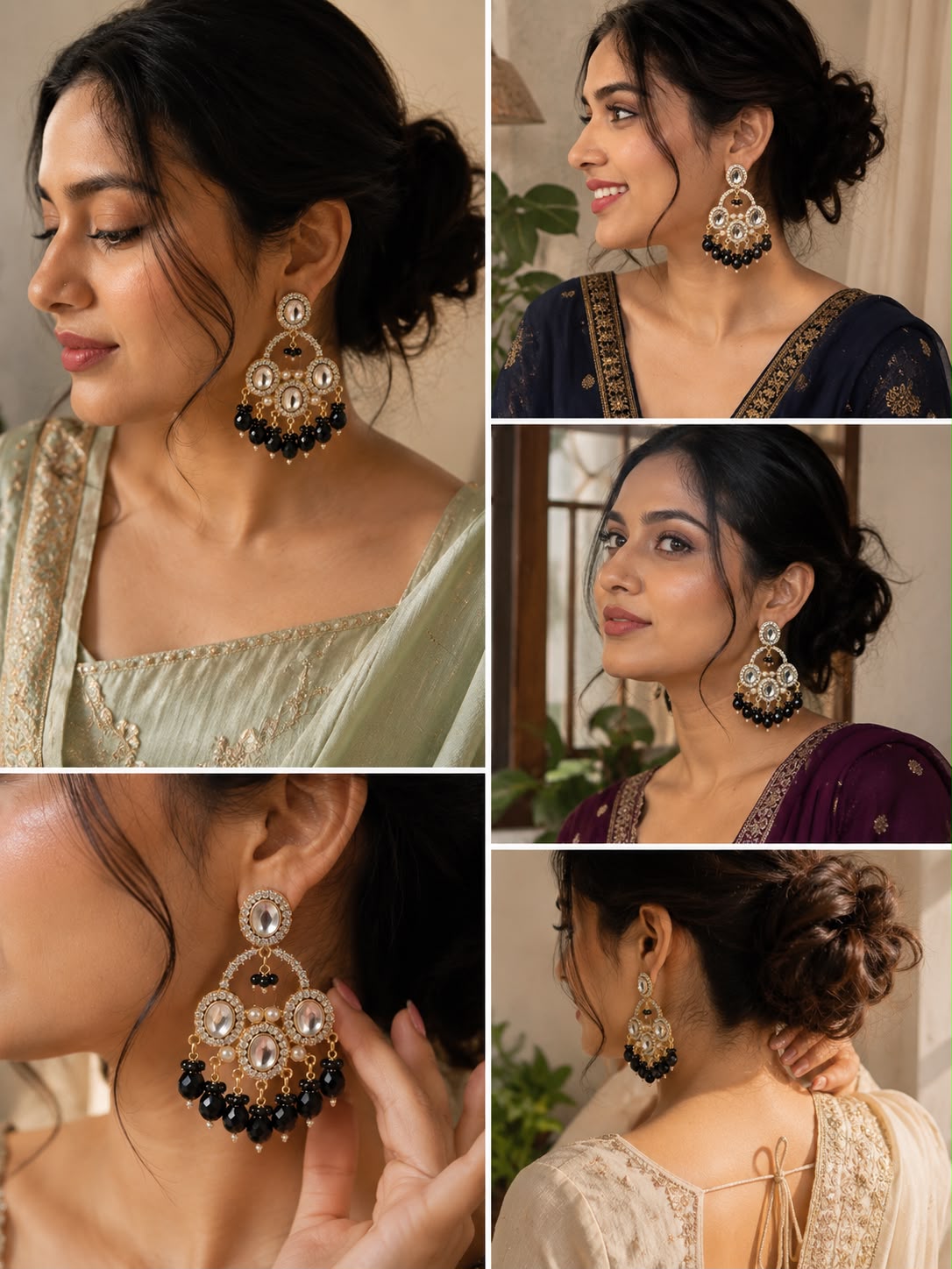 Black Onyx Chandbali Statement Earrings