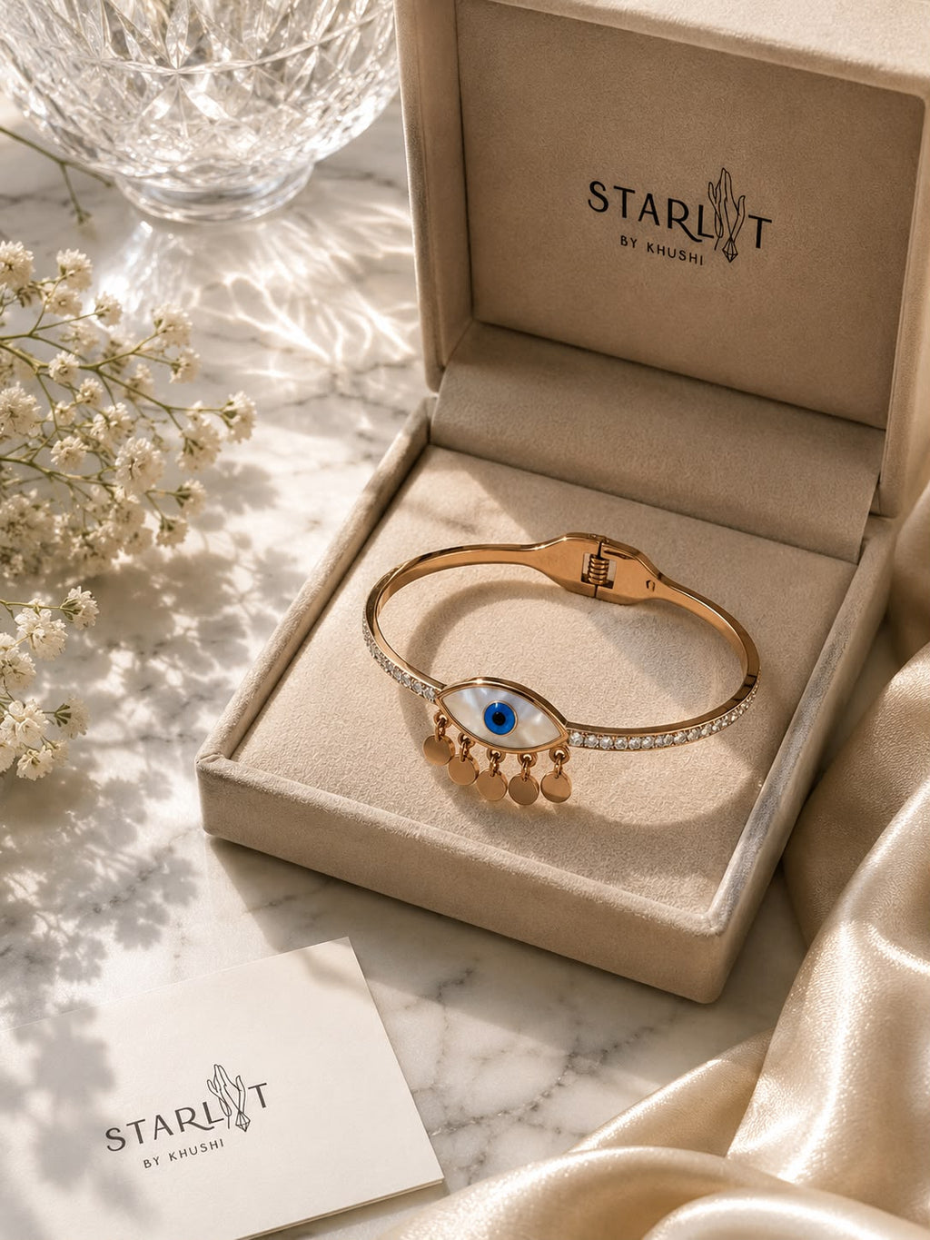 Rose Gold Evil Eye Charm Bracelet