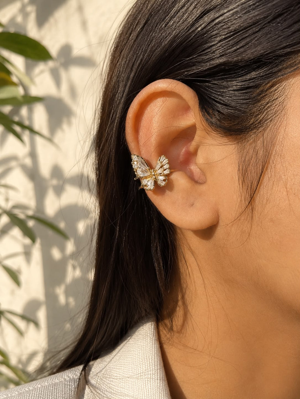 Golden Butterfly Crystal Ear Cuff