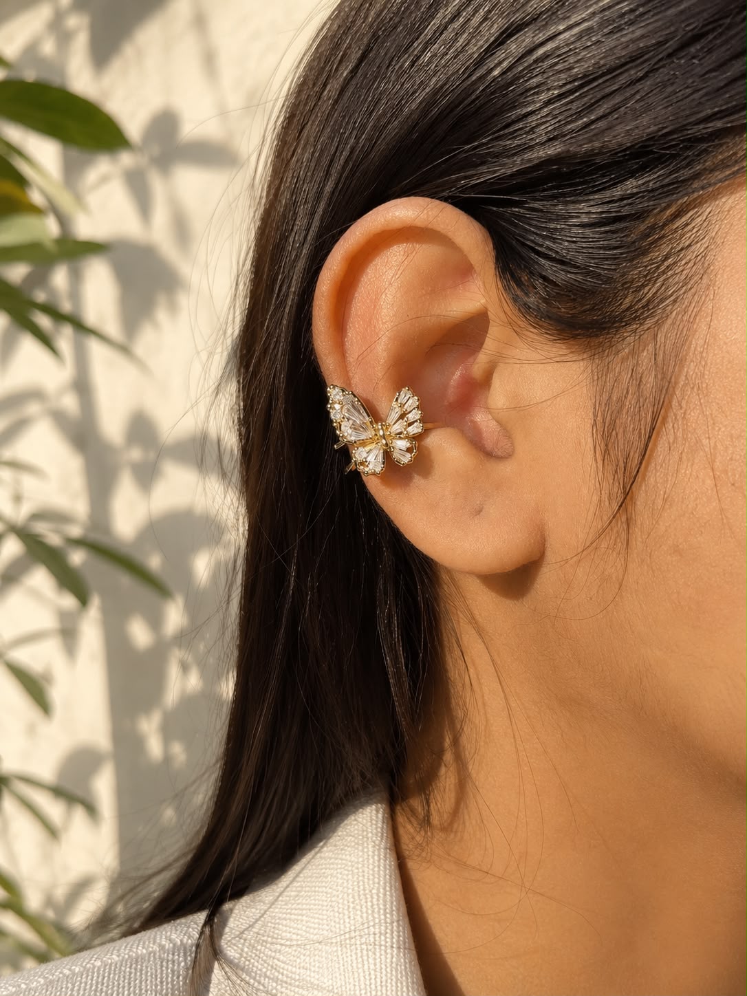 Golden Butterfly Crystal Ear Cuff