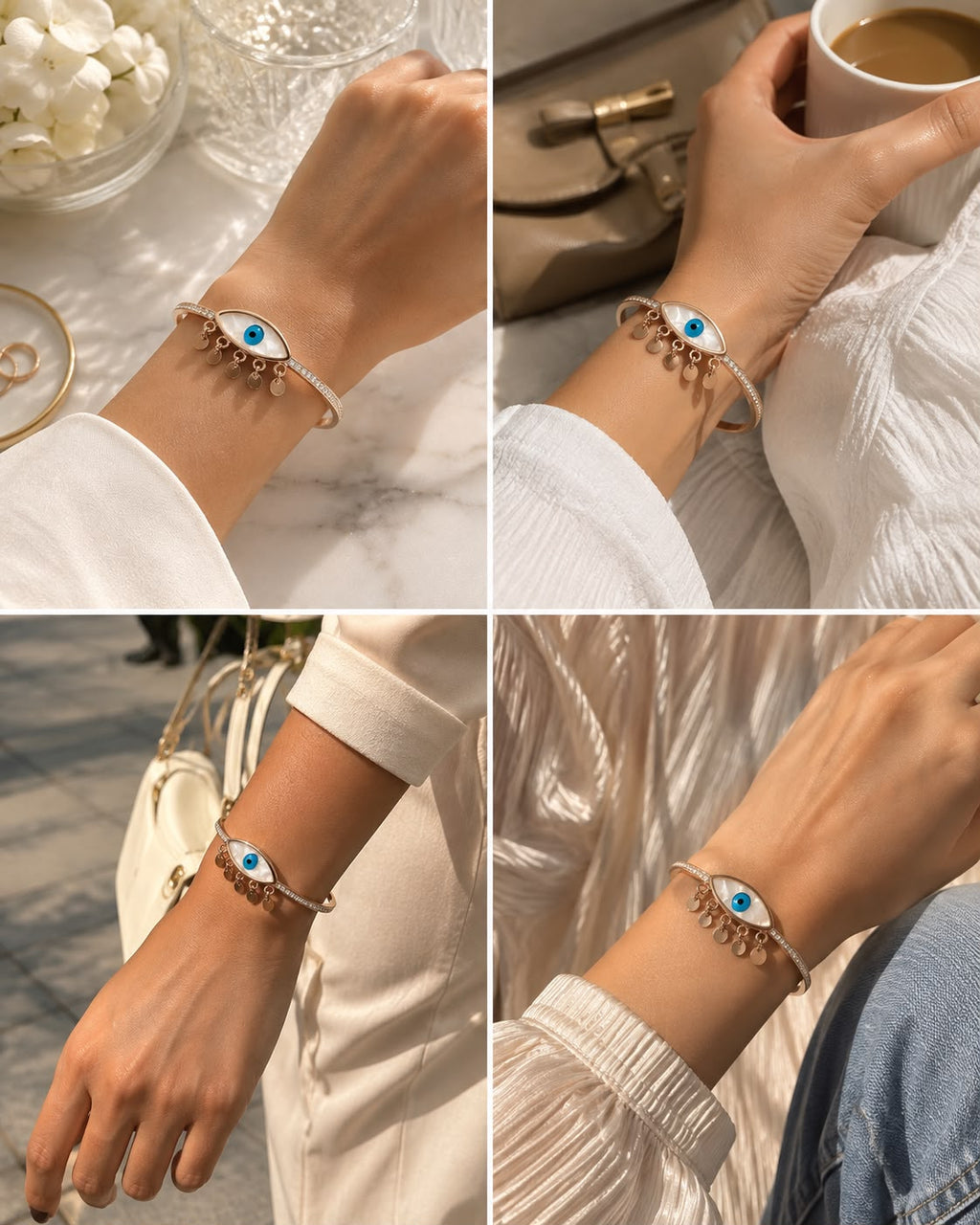 Rose Gold Evil Eye Charm Bracelet