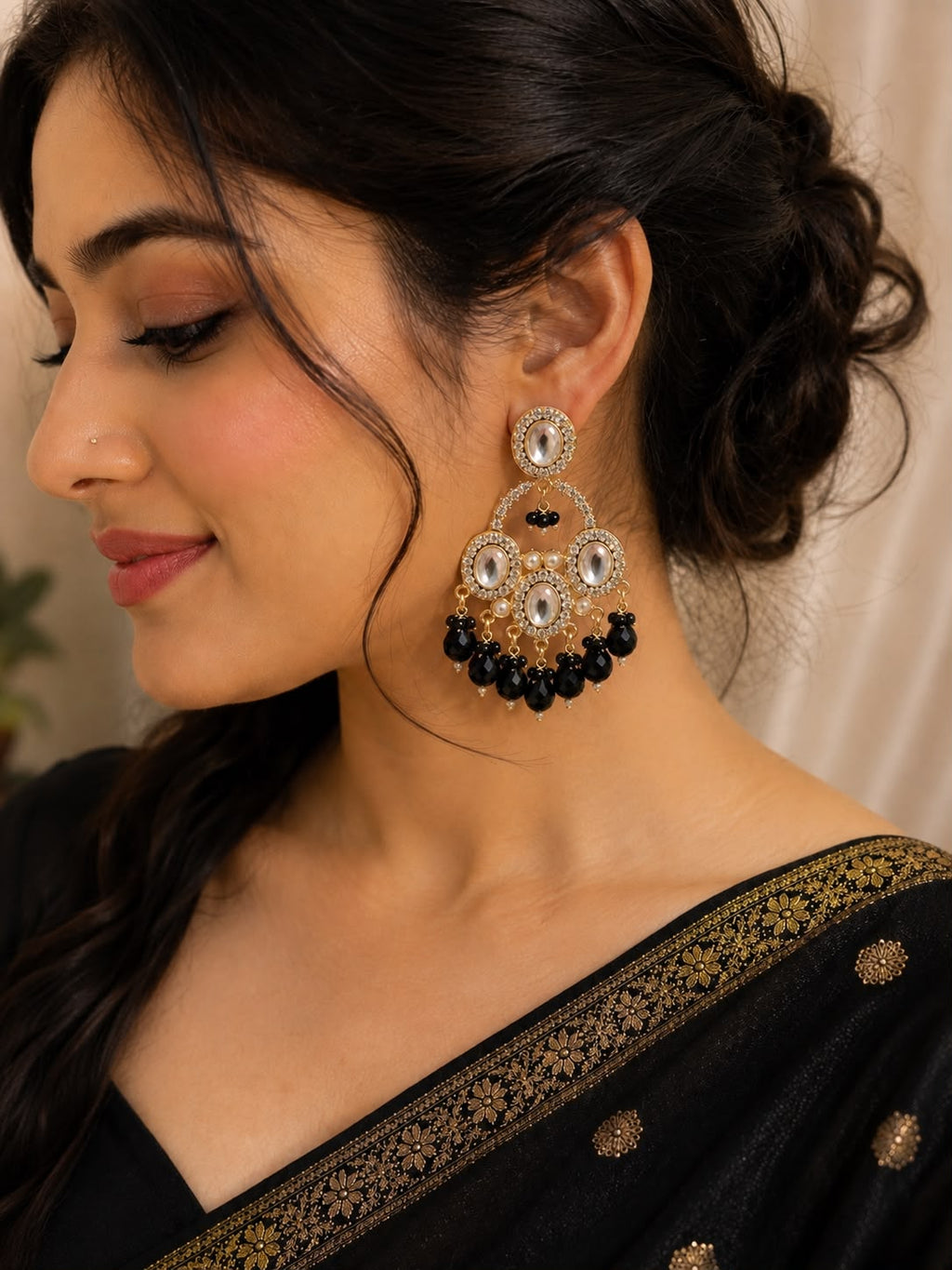 Black Onyx Chandbali Statement Earrings